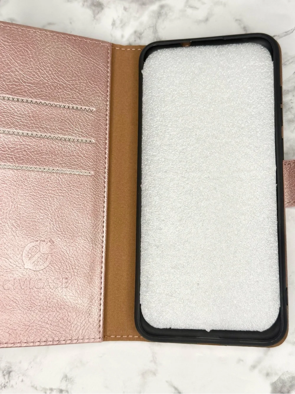 Wallet style phone case Samsung A11 rose gold NWT